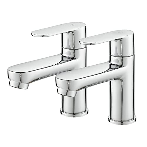 Image of Maynosi Bathroom Basin Pillar Taps, 1/2 C Pair Sink Mixer Taps, 1/4 Turn Cloakroom Twin Faucets, 2 PCS Modern Round Style Taps, Solid Brass, Chrome Plated