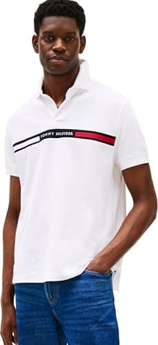 Image of Tommy Hilfiger Men’s Short Sleeve Chest Insert Regular Fit Polo Shirt, White (White), L