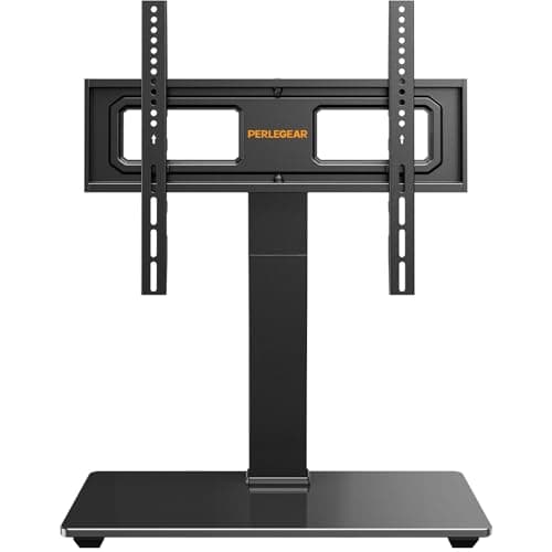 Image of Perlegear Universal Swivel TV Stand for 32–70 inch TVs, Height Adjustable Table Top TV Stand Mount with Tilt, Tempered Glass Base, Holds up to 88 lbs, Max VESA 400x400mm