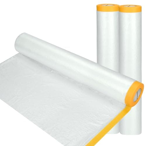 Image of 3 Rolls 4M x 20M Plastic Dust Sheet for Decorating, Self-Adhesive Painting Drop Film, Waterproof & Tear Resistant Polythene Sheeting, Transparent Masking Film for Painting Furniture Floor Covering