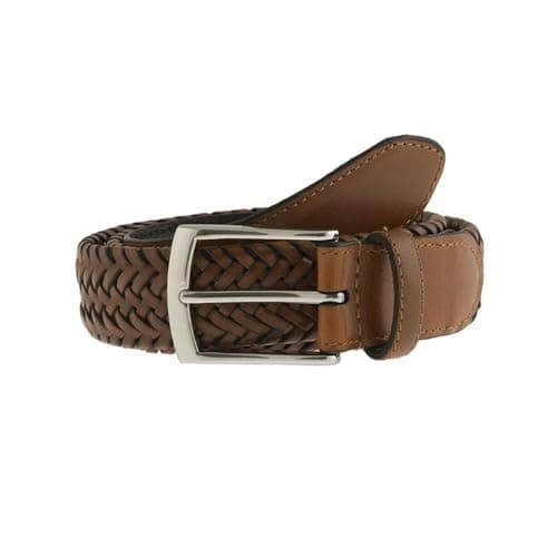 Image of Dents Men’s Plaited Leather Belt TAN M