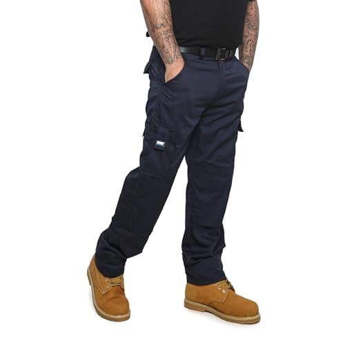 Image of Mens Cargo Work Trousers Size 28 to 52 Black or Navy Cargo Combat Trousers by BWM (36" Waist/Short Leg, Navy)