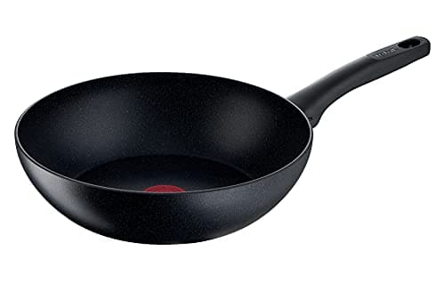 Image of Tefal G28119 Black Stone Wok Pan 28 cm | Mineralia+ Non-Stick Coating | Safe | Thermal Signal | Suitable for Induction Cookers | Healthy Cooking | Stone Effect | Black, Aluminium