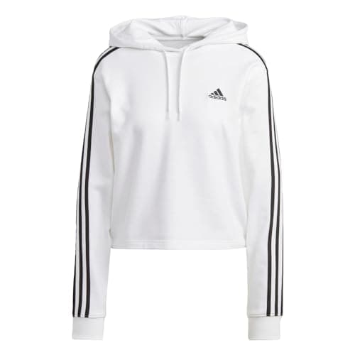 Image of adidas Women's Essentials 3-Stripes French Terry Cropped Hoodie Hooded Sweatshirt, White/Black, Medium
