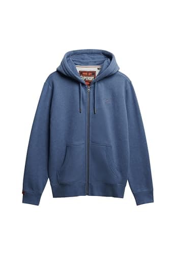 Image of Superdry Men's Essential Logo Zip Hoodie Sweatshirt, Jeans Blue Marl M2014128A, XL