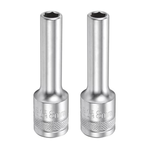 Image of sourcing map 2pcs 6 Points Deep Socket 1/2" Drive 8mm Deep Metric CR-V Steel Polished Nickel Plating 78mm / 3.1" Long Hex Socket Tool for Home Auto Nuts Bolts Repair