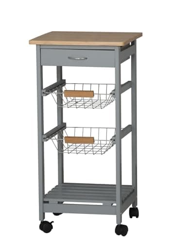 Image of URBNLIVING 3 Tier Portable Oasis Bamboo Top MDF Kitchen Trolley Drawer Shelf Cart on Wheels