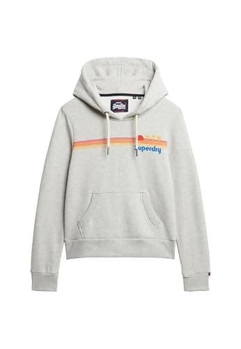 Image of Superdry Women's Rainbow Stripe Hoodie, Glacier grey mottled, 16