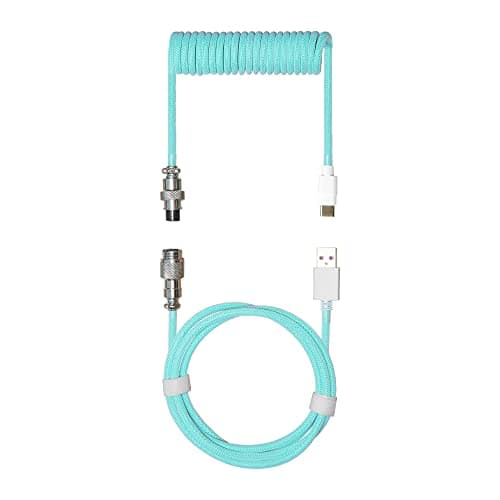 Image of Cooler Master Coiled Cable Pastel Cyan with Detachable Metal Aviator Connector, Flexible Reinforced-Braided Nylon Cable, USB-A to USB Type-C Keyboards (KB-CCZ1)