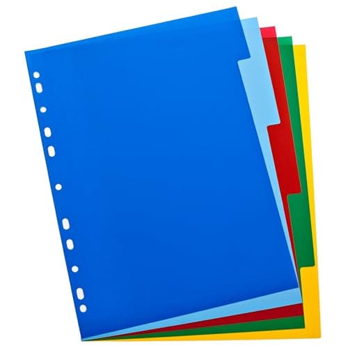 Image of Oxford A4 Plastic 5-Part Dividers - Lightweight, Multi-Colored Tabs for Organized Filing, Tear-Resistant & Wipe-Clean, Multi-Punched for Binders
