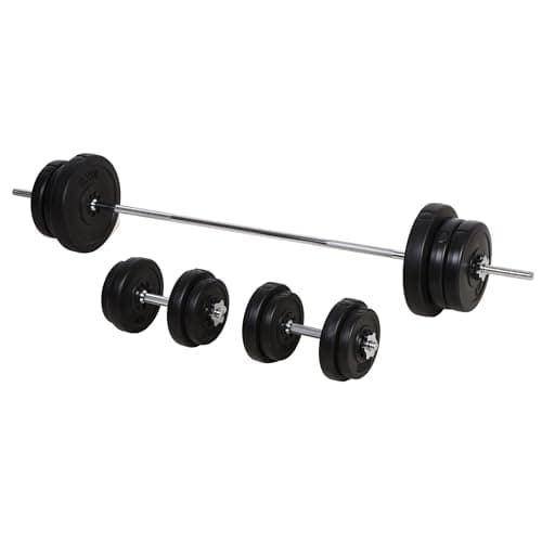 Image of HOMCOM 65kg Adjustable Dumbbells, 2-in-1 Barbell Weights Set with Knurled Bar, Free Weights Training Equipment, for Men & Women Home Gym Exercise