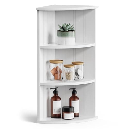 Image of VonHaus Corner Shelf Unit – White 3 Tier Corner Shelving for Wall – Freestanding or Wall Mounted Storage Display Unit - Shaker Tongue & Groove Design - For Bathroom, Kitchen, Living Room - Holbrook