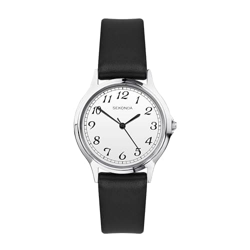 Image of Sekonda Classic Ladies 27mm Quartz Easy Read Watch with White Dial Analogue Display and Black Strap