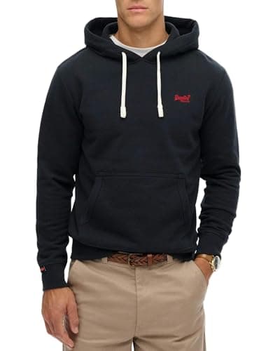 Image of Superdry Men's Essential Logo Classic Hood Sweater, Eclipse Navy/Red, XXL