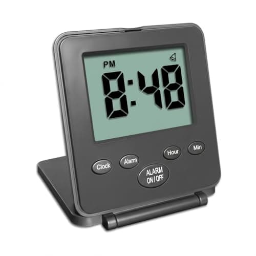 Image of Digital Travel Alarm Clock - No Bells, No Whistles, Simple, Silent, Battery Operated, Alarm, Snooze, Small and Light, Folding, ON/OFF Switch, USA Top Selling for 2+ Years! Black