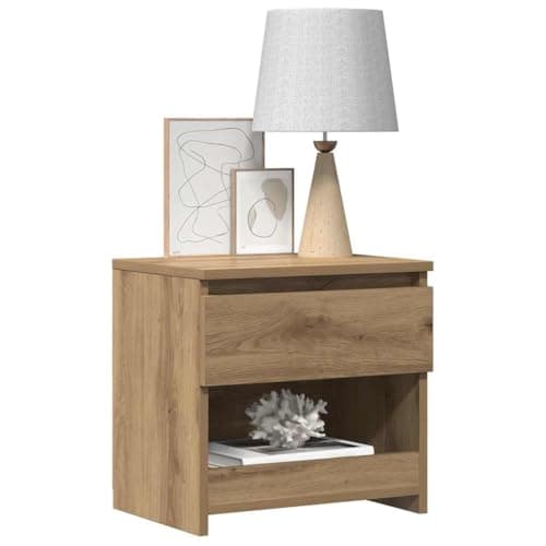 Image of SooIarix Bedside Tables Set of 2, Artisan Oak Wood Material, 40 x 30 x 39 cm, with Drawer and Compartment, Ideal as a Side Table for Bedroom and Living Room