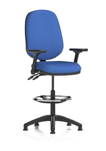 Image of Dynamic Eclipse Plus II Lever Task Operator Chair With High Rise Draughtsman Kit With Height Adjustable And Folding Arms Blue