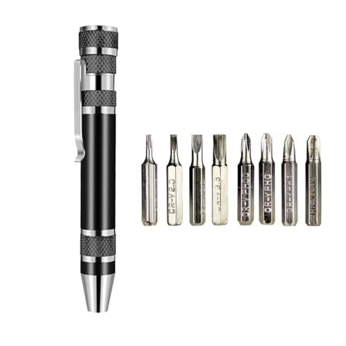 Image of 8 in 1 Mini Screwdriver, Aluminium Screwdriver Pen Multitool Pocket Electronic Repair Tool for Watch Computer Glasses Phone (Black)