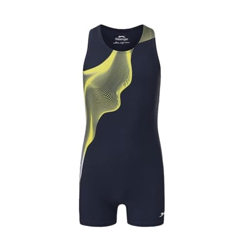 Image of Slazenger Girls Xtra Life Boyleg Swimming Suit Junior Blue/Yellow/White 11-12 Years