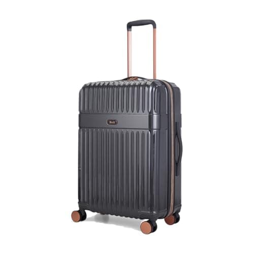 Image of Rock Selene Medium Expandable Hard Shell Hold Suitcase in Charcoal - Elegant Design, 360 Swivel-Wheels, Telescopic Handle, Metallic Finish, Copper Accents & TSA Combination Lock - 66x45x31cm 3.9KG
