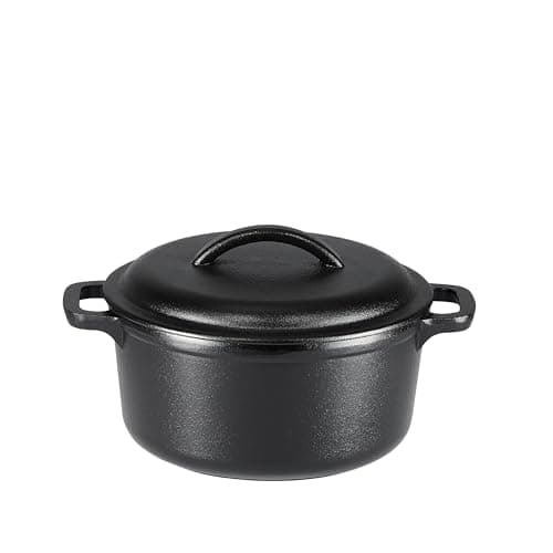 Image of Amazon Basics Round Pre-Seasoned Cast Iron Mini Dutch Oven Pot with Lid and Dual Handles, 1.89 l, Black