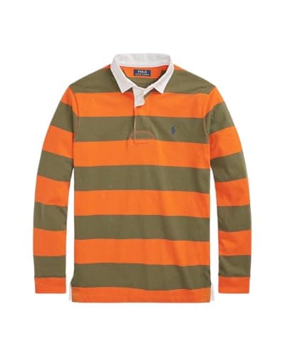 Image of POLO RALPH LAUREN Mens The Iconic Rugby Shirt, Dark Sage/Sailing Orange, Medium