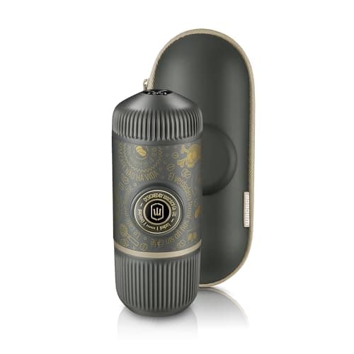 Image of WACACO Nanopresso Portable Espresso Maker Bundled with Protective Case, Upgrade Version of Minipresso, 18 Bar Pressure, Portable Travel Coffee Maker, Manually Operated (Nanopresso Dark Soul Grey)