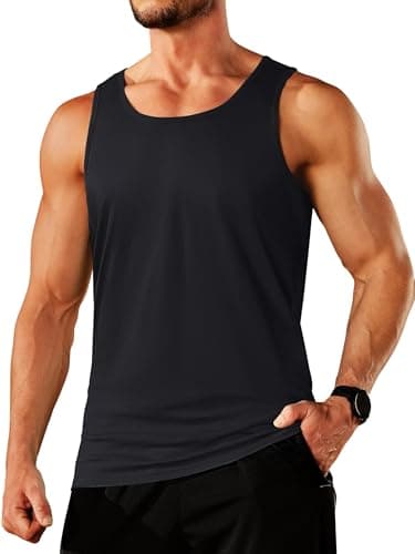 Image of TACVASEN Men's Vests Crew Neck Casual Sleeveless Tank Top Cotton Solid Color Vest Lightweight Summer Workout Tank Tops Men Black 2XL
