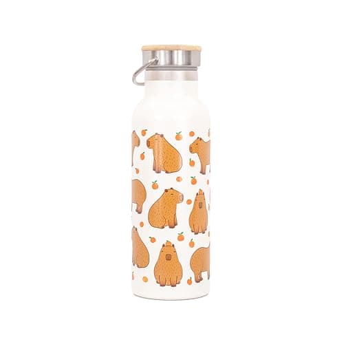 Image of Sass & Belle Capybara Water Bottle – 500ml Stainless Steel Bottle with Cute Animal Design – Insulated, For or Adults, Metal Travel Flask for Hot or Cold Drinks (Capybara)