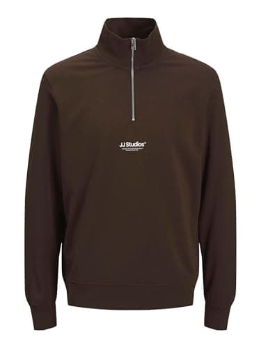 Image of JACK & JONES Mens 1/4 Quarter Zip Sweatshirt Brown