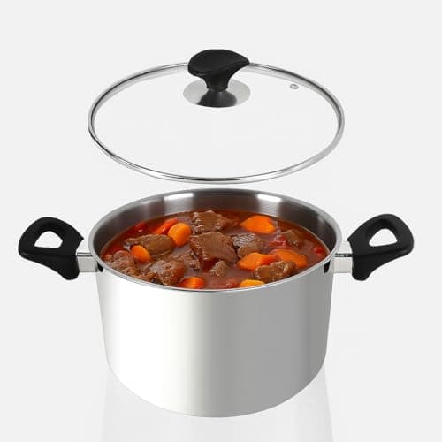 Image of Homatz Stainless Steel Pot 22cm, 5L Induction Stock Pot | Non-Stick Large Cooking Pot for Soups, Stews with Chip Basket