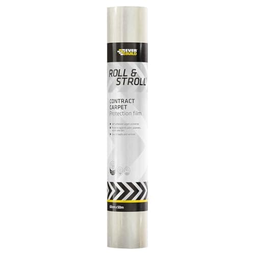 Image of Everbuild Roll and Stroll Contract Carpet Protector – Self-Adhesive – Easy to Roll – Totally Waterproof – Clear – 600mm x 50m Roll