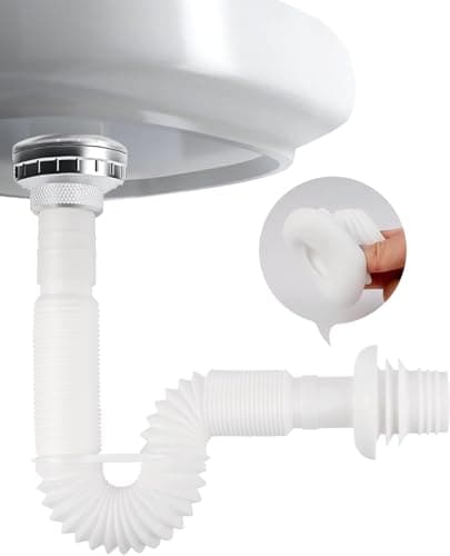 Image of Flexible Waste Pipe FOCCTS 1 1/4"" to 40-50mm Universal Pipe Connector Waste Water Trap Kit, Plastic Sink Waste Pipe, Drain Pipe Plumbing Trap for Bath Wash Basin Kitchen Sink, Extensable 350-880 mm