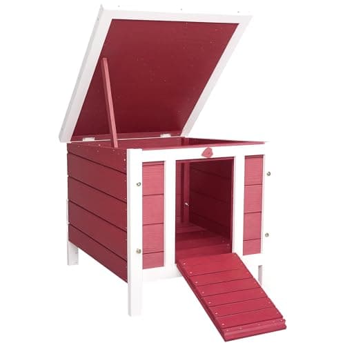 Image of PawHut Rabbit Hutch, Bunny Cage Outdoor Wooden House w/Asphalt Roof, Red