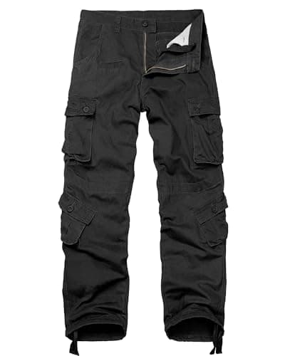 Image of CARPANT Men's Cotton Cargo Tactical Pants for Casual Work Travel Wild Streetwear with 9 Pockets Relaxed Fit No Belt, Black, 36