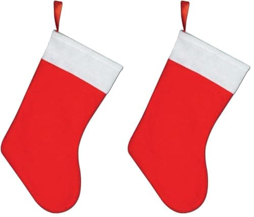 Image of SHATCHI Christmas Santa Stocking Red Felt Hanging Sack Xmas Fireplace Hanging Santa Socks Plush Holiday Party Gifts Bag Decoration