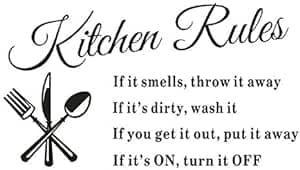Image of Kitchen Rule Wall Sticker Quotes Wall Art Inspirational Removable Vinyl Lettering Saying for Kitchen Dining Room Restaurant Decor