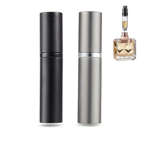 Image of 2Pack Perfume Atomiser, Refillable & Portable Travel Size Perfume Bottles, Leaking Proof, Bottom Pump without Funnel,Dispensers,Leak Proof Cologne Dispenser for Women and Men,5ml/black and Silver Grey