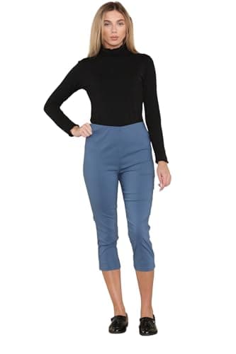 Image of WearAll Cropped Trousers for Women UK Ladies Capri Trouser Summer Pants Short Crop Stretch 3/4 Length Three Quarter Pedal Pusher Clothes Elasticated Bengaline Cut Off Denim 16