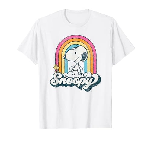 Image of Peanuts - Snoopy Woodstock Retro Rainbow Cloud T-Shirt