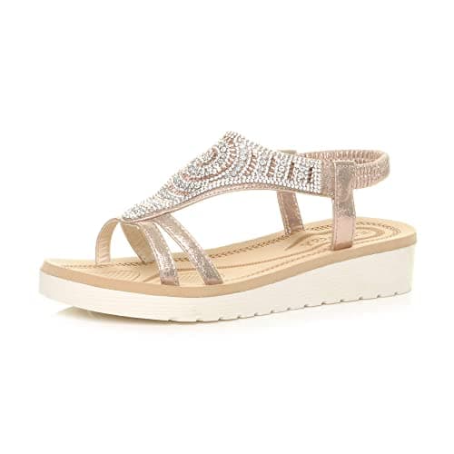 Image of AJVANI low wedge heel flatform diamante t-bar slingback sandals size 9 42