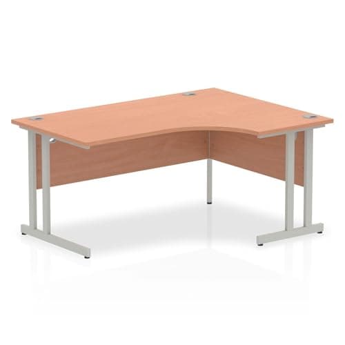 Image of OPO Impulse Freestanding 1600mm Right Crescent Corner Desk Cantilever Leg | Sturdy Build Weather & Heat Resistant Melamine Finish Desk Beech Silver