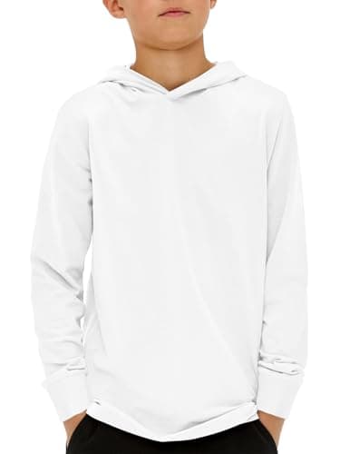 Image of Haloumoning Boys' Hoodie, Long-Sleeved Plain Hoodie, Children's Regular Fit, Basic Hooded Sweatshirt, 5-14 Years, White, 11-12 Years