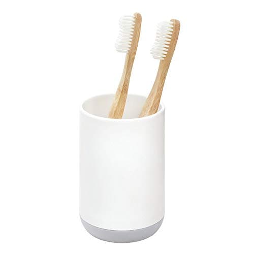 Image of iDesign 28532 Cade Toothbrush Holder, Round Plastic Toothbrush Stand for Regular and Electric Toothbrushes, White, 7.6 cm x 7.6 cm x 11.4 cm