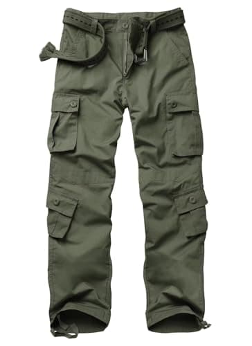 Image of VATINNT Men's Cargo Trousers Outdoor Hiking Trousers Camouflage Army Combat Casual Fishing Work Pants with 8 Pockets 3355 ArmyGreen 32