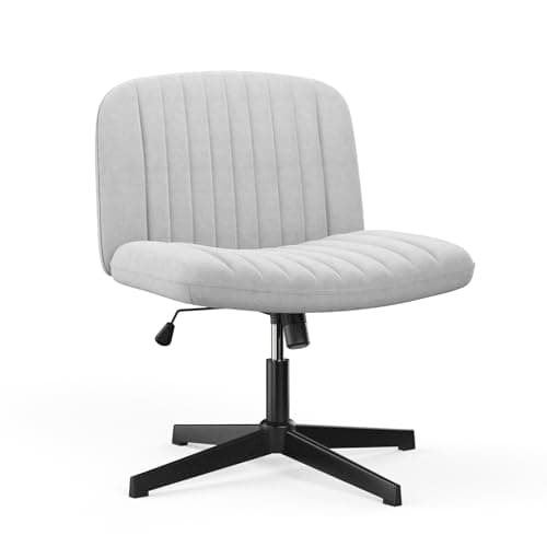 Image of naspaluro Armless Office Chair No Wheels Velvet Fabric Cross-legged Desk Chair Height Adjustable Swivel Computer Chair with Wide Seat and Mid Back for Bedroom and Home Office - Grey