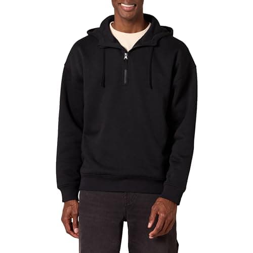 Image of Amazon Essentials Men's Oversized Fit Quarter-Zip Hoodie Sweatshirt, Black, XL