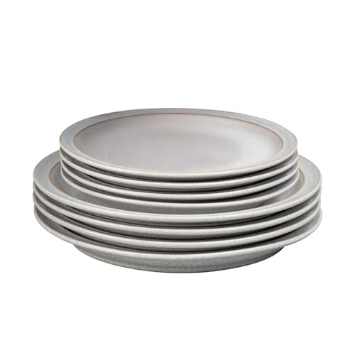 Image of Denby - Elements Dinner & Lunch Plate 8 Piece Set - Light Grey, Dishwasher Safe 4 x Medium & Large Plates - Microwave & Oven Proof Stoneware Lunch & Dinner Dishes - Chip Resistant for Everyday Use