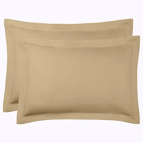 Image of Cotton Comfort Bedding Oxford Pillow Cases 2 Pack 400 Thread Count 100% Egyptian Cotton Beige Pillowcases 2 Pack Unique Oxford Design Soft & Hypoallergenic Pillow Covers Pack of 2 (Beige)