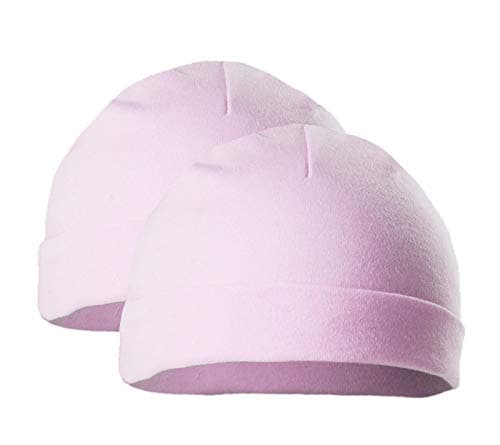 Image of Soft Touch Pack of 2 Baby Hat Baby Boys Girls Cotton Hat Newborn and 0-3 Months Grey, Sky Blue, Pink & White H3 (Pink)